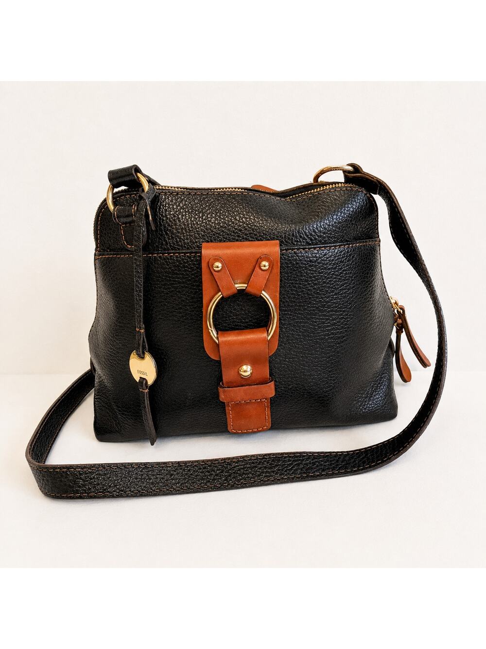 Lodis Leather Crossbody Under Lock & Key Black Brown Pebbled Gold Hardware Bag
